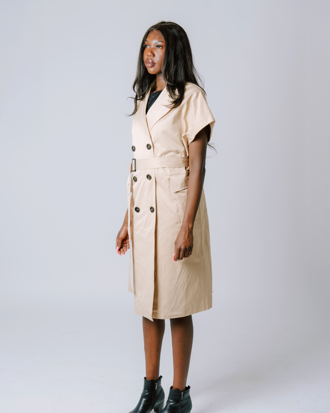 Short Sleeve Trench Coat – Cream Featherlight